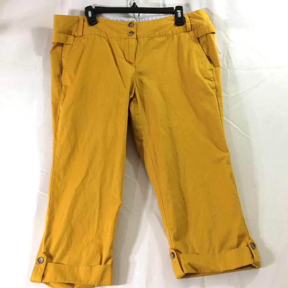 Lands’ End Women’s Cropped Cuffed Pants Gold 100% Cotton Size 14P